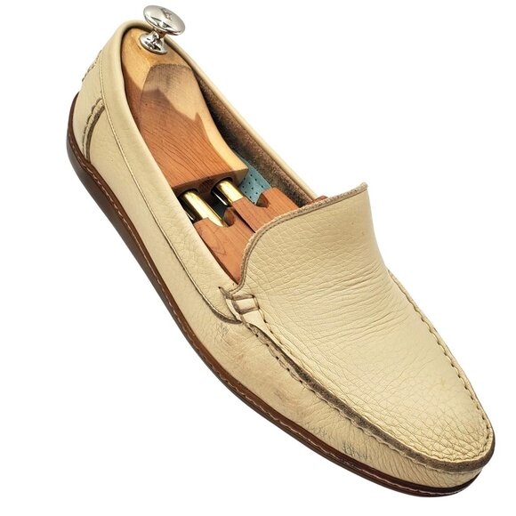 Italy Bragano Cole Haan Men's size 10 Ivory Cream Grain Leather Loafers shoes - Picture 1 of 12